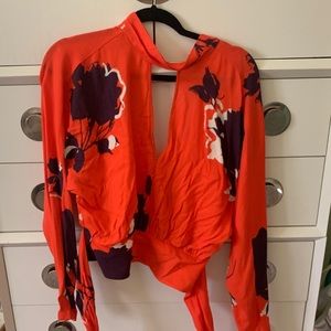 Free people orange floral wrap around top